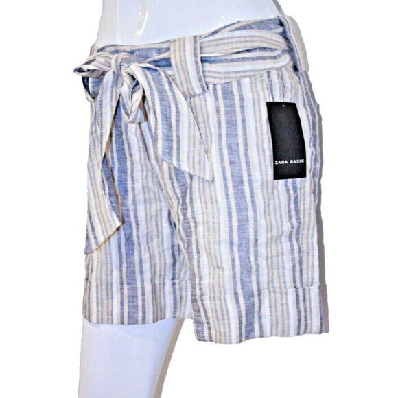 ZARA Bermuda SHORTS Built In WIDE BELT Multi STRIPED ( M )